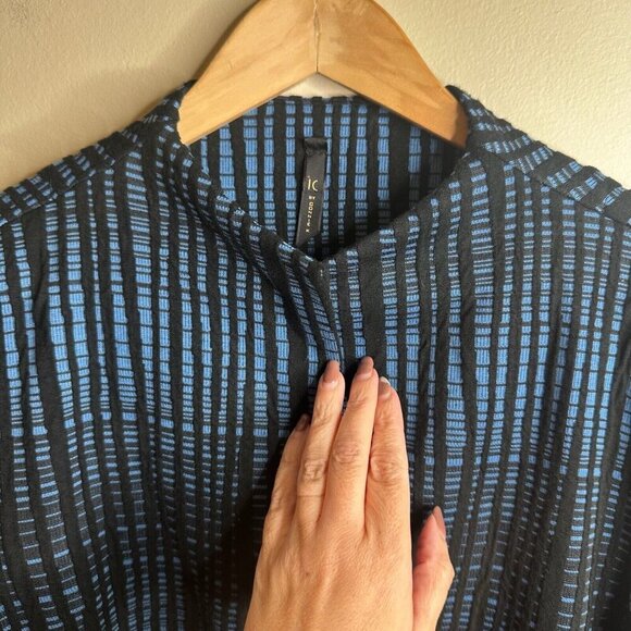 IC By CONNIE K Jacket Sz L Black Blue Textured Single Button Artsy Lagenlook - Picture 7 of 13